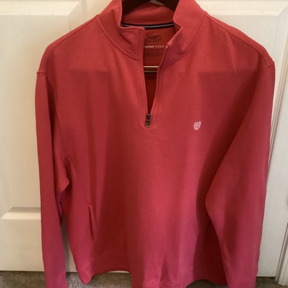 MENS CHAPS EVERYDAY FLEECE PULLOVER 1/4 ZIP SALMON/PINK COLOR XXL - Picture 1 of 9